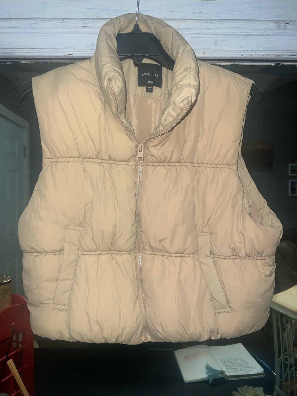 Love Tree Beige Puffer Vest with Stand Collar